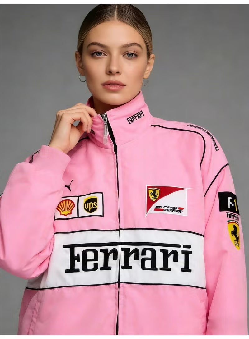 Ferrari racing suit fully embroidered racing suit motorcycle suit riding suit casual cotton-padded jacket thorn men's and women's coats - Image 1